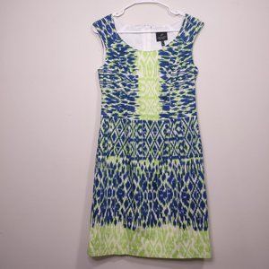 Gorgeous Green-Blue Print Adriana Papell Mini Dress